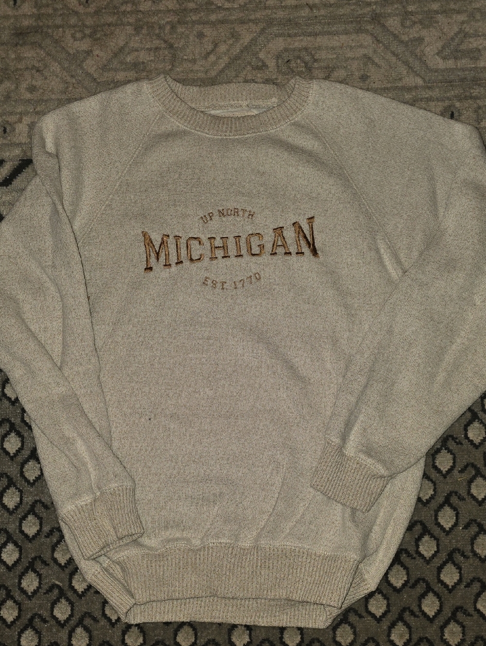 Heritage Cream Crewneck Sweater with Brown Michigan Embroidery